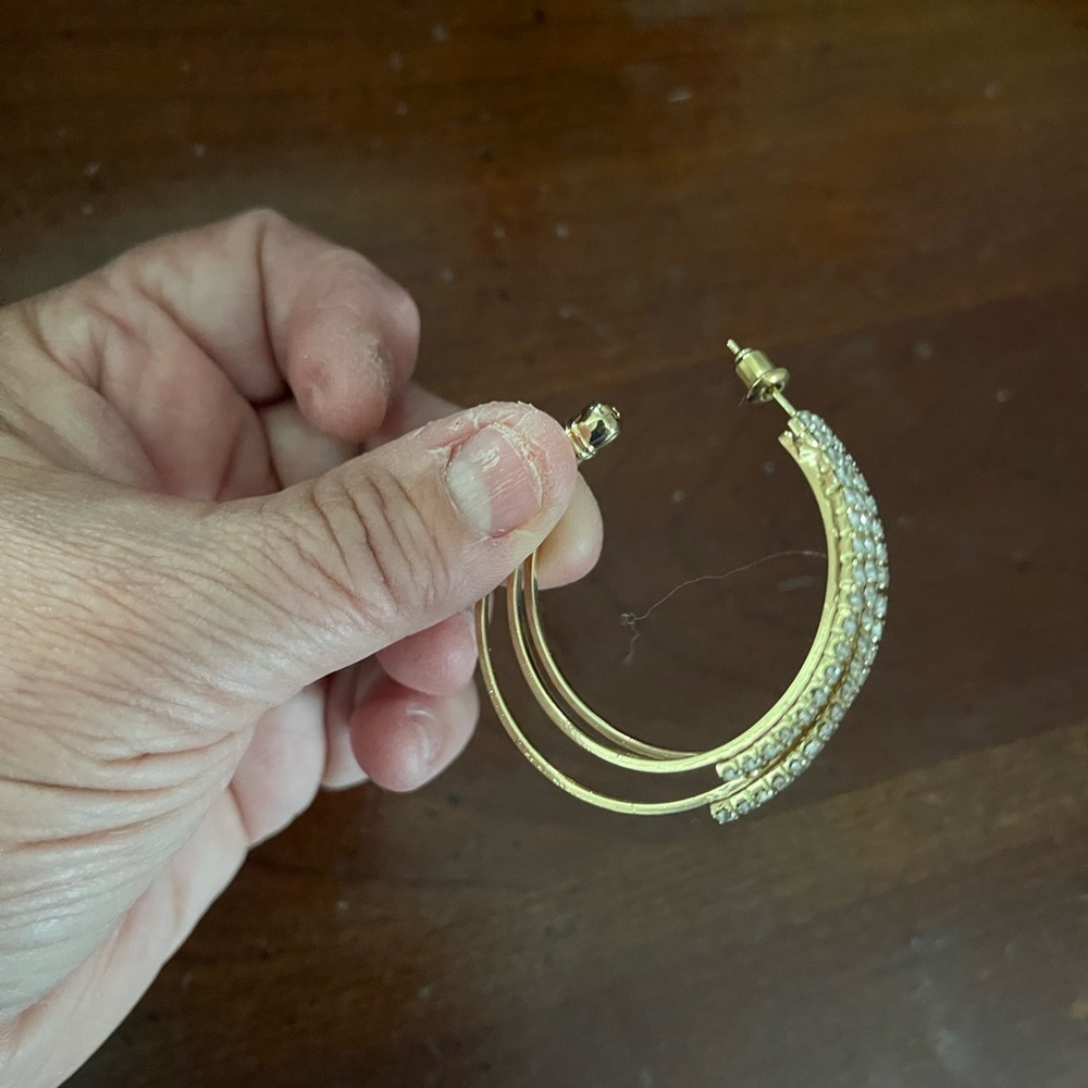 925 gold  Hoops Triple Crystal Earrings.  NWOT! - Picture 9 of 10